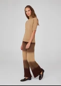 Peraluna Organik Pamuk Karışım Yüksek Bel Boru Paça Kadın Triko Pantolon - Kahve/Camel Melanj - 6