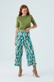 Peraluna LENA TROUSER %100 Pamuk Geometrik Retro Desenli Kadın Triko Pantolon - Multi Yeşil - 6