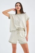 Peraluna VERA BLOUSE & SHORTS Pamuklu Yazlık Kadın Triko Şort Takım - Ekru/Çağla Yeşili - 6