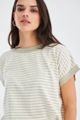 Peraluna VERA BLOUSE & SHORTS Pamuklu Yazlık Kadın Triko Şort Takım - Ekru/Çağla Yeşili - 3