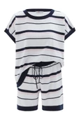 Peraluna MARINE BLOUSE & SHORTS %100 Pamuk Yazlık Kadın Triko Şort Takım - Lacivert/Ekru - 10
