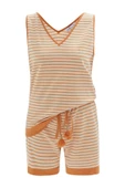 Peraluna PARU TOP & SHORTS Pamuklu Yazlık Kadın Triko Şort Takım - Bej/Turuncu - 9