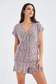 Peraluna RENGE BLOUSE & SHORTS Yazlık Viskonlu Kadın Triko Şort Takım - Lila - 2