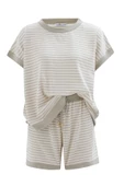 Peraluna VERA BLOUSE & SHORTS Pamuklu Yazlık Kadın Triko Şort Takım - Ekru/Çağla Yeşili - 9