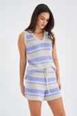 Peraluna LAURA TOP & SHORTS Yazlık Kadın Triko Şort Takım - Taş/Lila - 6