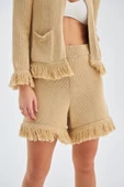 Peraluna MIYOKİ CARDIGAN & SHORTS Mevsimlik Pamuklu Kadın Triko Takım Şort - Bej - 6