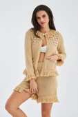 Peraluna MIYOKİ CARDIGAN & SHORTS Mevsimlik Pamuklu Kadın Triko Takım Şort - Bej - 8