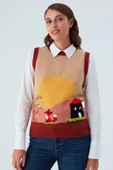 Peraluna SUNNY VEST El İşlemeli Kadın Triko Süveter - Bej/Kahve - 2