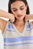Peraluna LAURA TOP & SHORTS Yazlık Kadın Triko Şort Takım - Taş/Lila - 4
