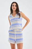 Peraluna LAURA TOP & SHORTS Yazlık Kadın Triko Şort Takım - Taş/Lila - 2