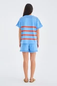 Peraluna HANNAH BLOUSE & SHORTS Pamuklu Yazlık Kadın Triko Şort Takım - Mavi/Turuncu/Gold - 9