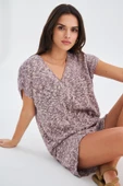Peraluna RENGE BLOUSE & SHORTS Yazlık Viskonlu Kadın Triko Şort Takım - Lila - 6