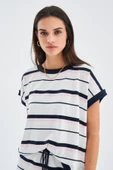 Peraluna MARINE BLOUSE & SHORTS %100 Pamuk Yazlık Kadın Triko Şort Takım - Lacivert/Ekru - 4