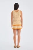 Peraluna PARU TOP & SHORTS Pamuklu Yazlık Kadın Triko Şort Takım - Bej/Turuncu - 8
