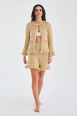 Peraluna MIYOKİ CARDIGAN & SHORTS Mevsimlik Pamuklu Kadın Triko Takım Şort - Bej - 1