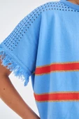 Peraluna HANNAH BLOUSE & SHORTS Pamuklu Yazlık Kadın Triko Şort Takım - Mavi/Turuncu/Gold - 7