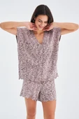 Peraluna RENGE BLOUSE & SHORTS Yazlık Viskonlu Kadın Triko Şort Takım - Lila - 5