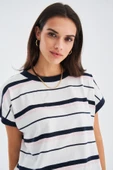 Peraluna MARINE BLOUSE & SHORTS %100 Pamuk Yazlık Kadın Triko Şort Takım - Lacivert/Ekru - 3