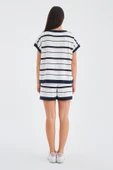 Peraluna MARINE BLOUSE & SHORTS %100 Pamuk Yazlık Kadın Triko Şort Takım - Lacivert/Ekru - 9