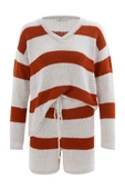 Peraluna SIENA BLOUSE & SHORTS Çizgili Uzun Kollu Kadın Triko Şort Takım - Kremit/Taş - 9