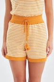 Peraluna PARU TOP & SHORTS Pamuklu Yazlık Kadın Triko Şort Takım - Bej/Turuncu - 4