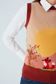 Peraluna SUNNY VEST El İşlemeli Kadın Triko Süveter - Bej/Kahve - 4