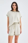 Peraluna VERA BLOUSE & SHORTS Pamuklu Yazlık Kadın Triko Şort Takım - Ekru/Çağla Yeşili - 7
