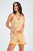 Peraluna PARU TOP & SHORTS Pamuklu Yazlık Kadın Triko Şort Takım - Bej/Turuncu - 7