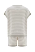 Peraluna VERA BLOUSE & SHORTS Pamuklu Yazlık Kadın Triko Şort Takım - Ekru/Çağla Yeşili - 10