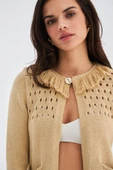 Peraluna MIYOKİ CARDIGAN & SHORTS Mevsimlik Pamuklu Kadın Triko Takım Şort - Bej - 3