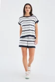 Peraluna MARINE BLOUSE & SHORTS %100 Pamuk Yazlık Kadın Triko Şort Takım - Lacivert/Ekru - 1