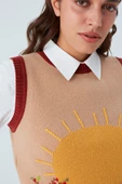 Peraluna SUNNY VEST El İşlemeli Kadın Triko Süveter - Bej/Kahve - 3