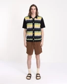 Far Afield ZIGGER CARDIGAN ZIG PATHERN Polo Yaka Kısa Kol %100 Organik Pamuk Erkek Triko Hırka - Siyah - 1