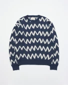 Far Afield DROP SHOULDER KNIT - ZIG Bisiklet Yaka Standart Kesim Zigzag Desen Erkek Triko Kazak - Lacivert - 5