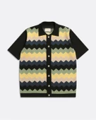 Far Afield ZIGGER CARDIGAN ZIG PATHERN Polo Yaka Kısa Kol %100 Organik Pamuk Erkek Triko Hırka - Siyah - 5