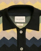 Far Afield ZIGGER CARDIGAN ZIG PATHERN Polo Yaka Kısa Kol %100 Organik Pamuk Erkek Triko Hırka - Siyah - 3