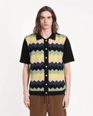 Far Afield ZIGGER CARDIGAN ZIG PATHERN Polo Yaka Kısa Kol %100 Organik Pamuk Erkek Triko Hırka - Siyah - 2