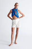 Peraluna EMMA SHORTS Dantel Örgü Beli Lastikli Mini Kadın Triko Şort - Ekru - 3