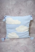 Peraluna CLOUDY PILLOW Pamuklu Bulut Desenli Triko Yastık Kılıfı 60X60 CM - Açık Mavi/Ekru - 3