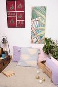 Peraluna CLOUDY PILLOW Pamuklu Bulut Desenli Triko Yastık Kılıfı 60X60 CM - Açık Mavi/Ekru - 4