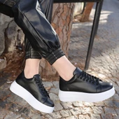 Tomiross-Carol Kadın Siyah Beyaz Poli Taban Bağcıklı Spor Sneaker Ayakkabı CRL-2810 - 2