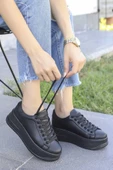 Tomiross-Carol Kadın Siyah Siyah Poli Taban Bağcıklı Spor Sneaker Ayakkabı CRL-2810 - 6