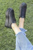 Tomiross-Carol Kadın Siyah Siyah Poli Taban Bağcıklı Spor Sneaker Ayakkabı CRL-2810 - 5