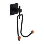 Yapışkanlı Siyah Metal Uzun Çatal 2'li Askılık Sağlam Banyo Lavabo Aparat Bornoz Havlu Asma Askı thumbnail 3