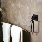 Yapışkanlı Siyah Metal Uzun Çatal 2'li Askılık Sağlam Banyo Lavabo Aparat Bornoz Havlu Asma Askı thumbnail 5