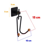 Yapışkanlı Siyah Metal Uzun Çatal 2'li Askılık Sağlam Banyo Lavabo Aparat Bornoz Havlu Asma Askı thumbnail 2