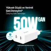 Ttec Gan 50W 2x PD Type C Girişli Süper Hızlı Şarj Aleti, Isı ve Akım Korumalı Şarj Adaptörü Başlığı - 2