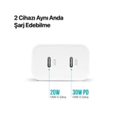 Ttec Gan 50W 2x PD Type C Girişli Süper Hızlı Şarj Aleti, Isı ve Akım Korumalı Şarj Adaptörü Başlığı - 4