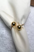 12 Adet Gold Bead Metal Halkalı Peçete Yüzüğü - 2