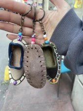 El Yapımı %100 Hakiki Deri Anahtarlık Mini Çarık thumbnail 2